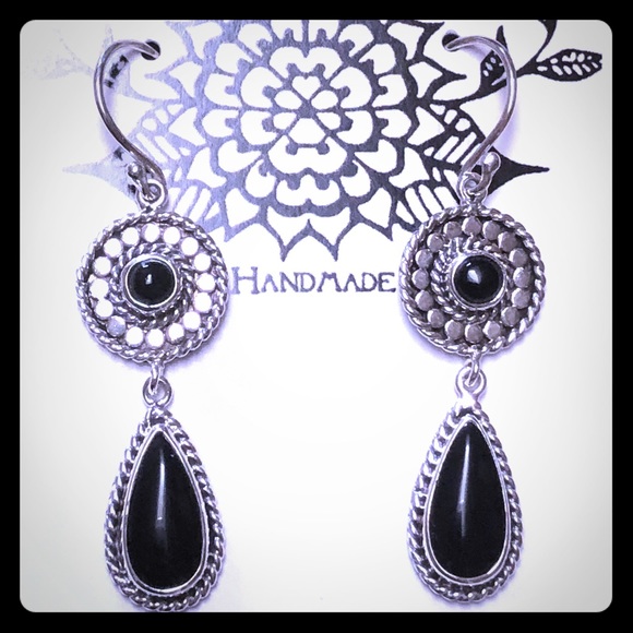 Onyx & Sterling Dangle Earrings
